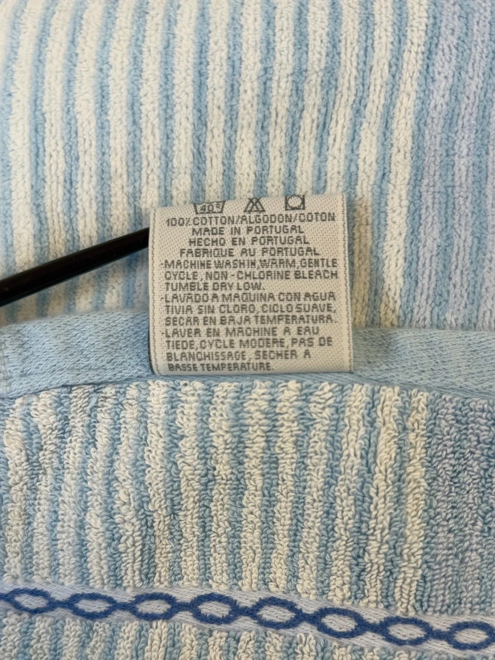 Vintage Bianca Jacquard Soft 100% Cotton 2Pc Bath Towels Portugal Blue Stripe